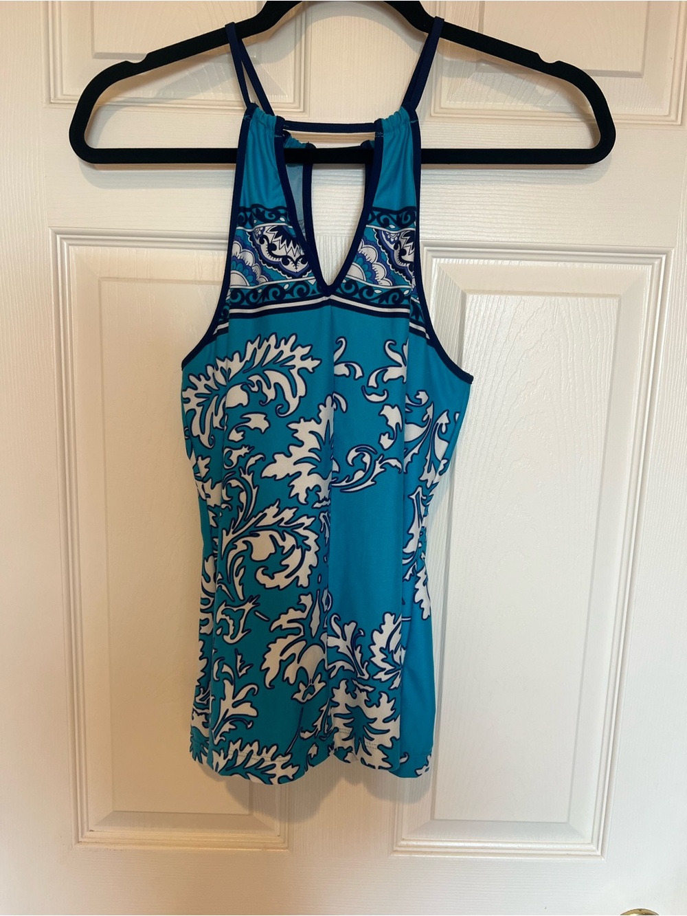 Blue & White Halter Top with Navy Accents
